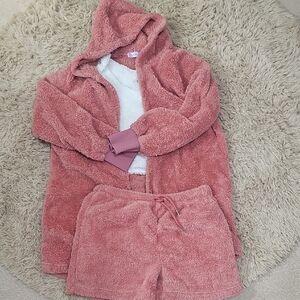 Cozy Plush Hooded Lounge Set - Dusty Rose